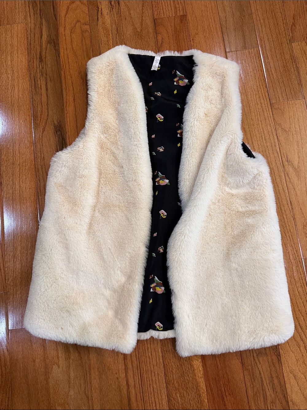 Matilda Jane Cream Faux Fur Vest with Black Floral Lining